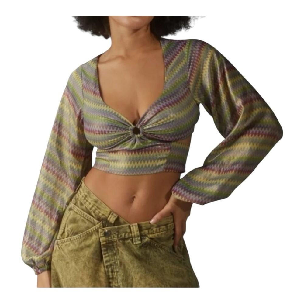 Urban Outfitters Kary Keyhole Tie Back Groovy Hippie Crop Top